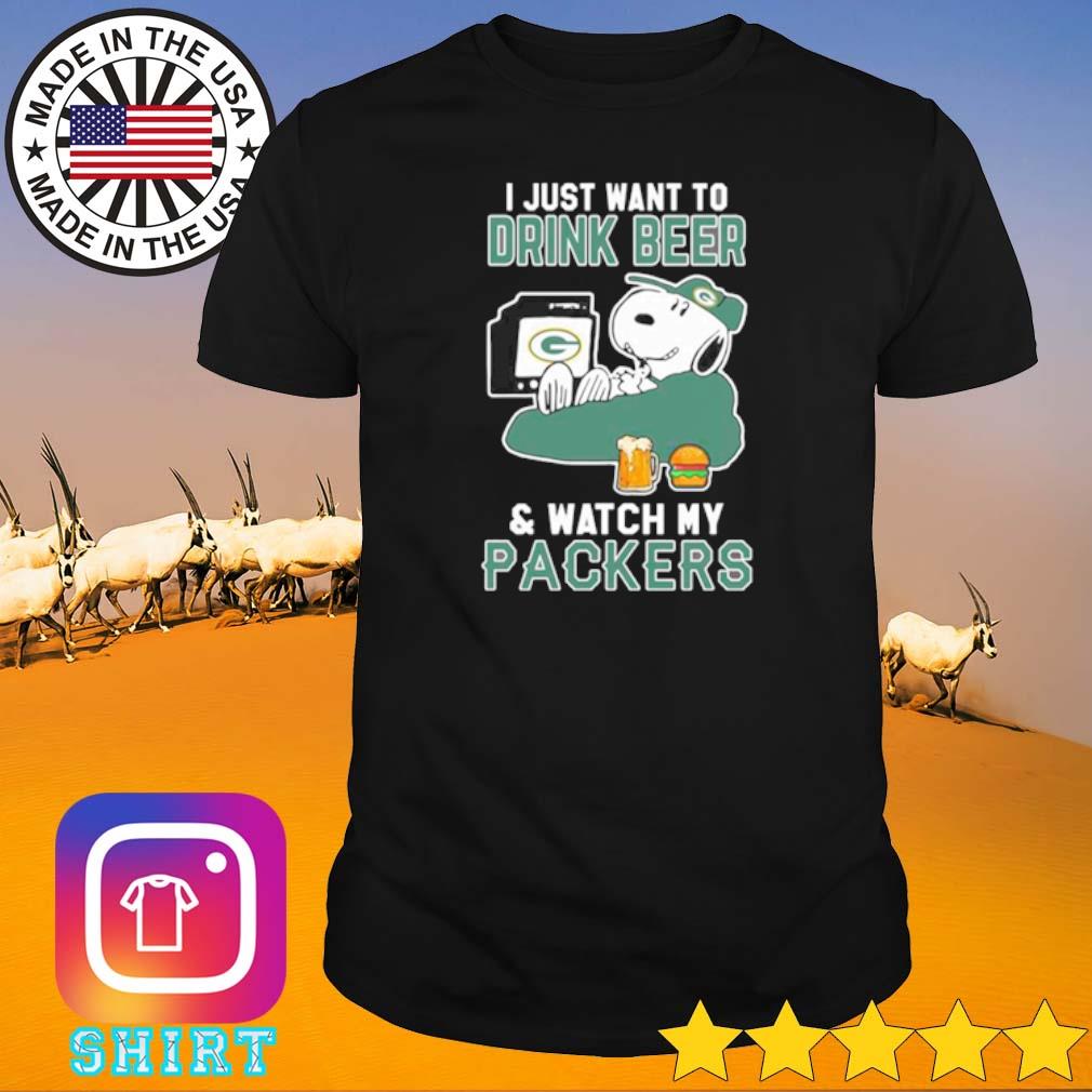 Awesome Snoopy I just want to drink beer & watch my Green Bay Packers shirt