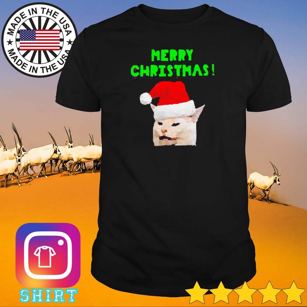 Awesome Yelling woman cat merry Christmas shirt