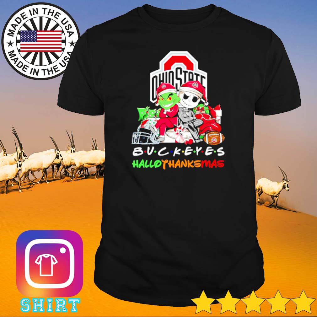 Funny Grinch and Jack Skellington friends Ohio States Buckeyes Hallothanksmas shirt