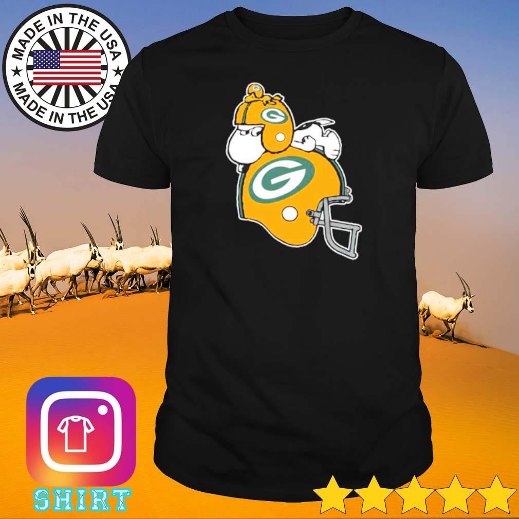 Premium Snoopy and Woodstock resting on Green Bay Packers helmet shirt